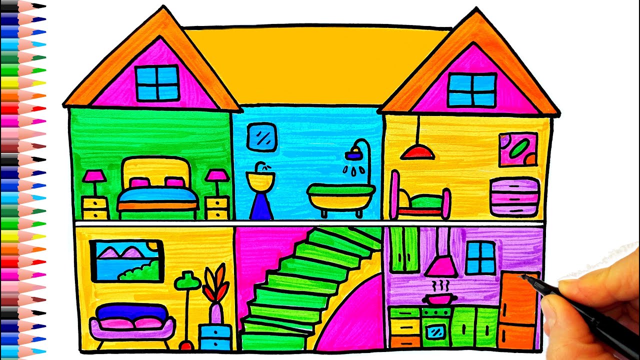 Ev Resmi Çizimi 🏠 Evin Bölümleri Çizimi - Minyatür Ev Çizimi - Çok Güzel Ev Çizimi - Drawing House
