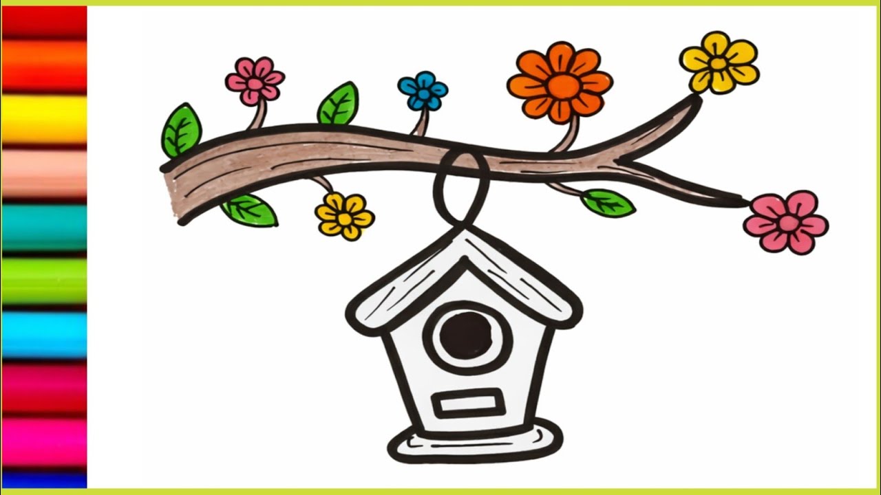 How to Draw a Bird House🐥🏠  Beautiful bird house drawing || Easy House Drawing step by step ||