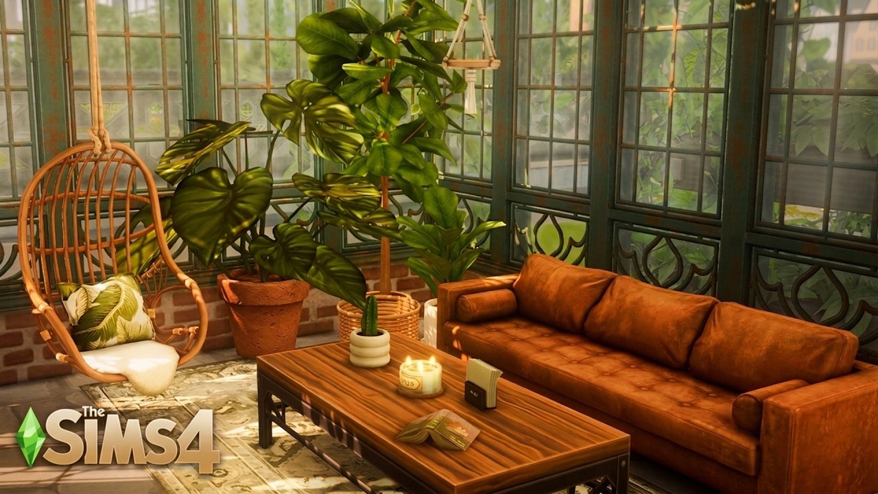 Urban Glass Loft Cafe with Greenhouse | The Sims 4 Speed Build
