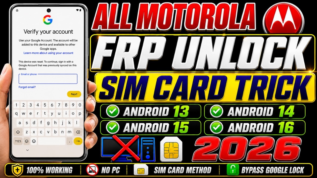 Motorola Gmail FRP Bypass 2026 | Android 13/14/15/16 | New SIM Method |100%Working | New Trick