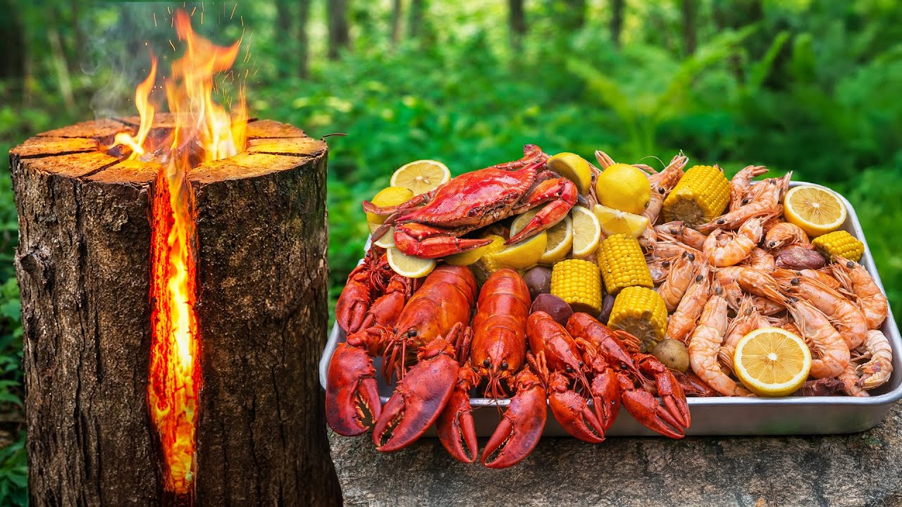 Louisiana Seafood Boil Over Open Fire | Cajun Cooking in the Woods