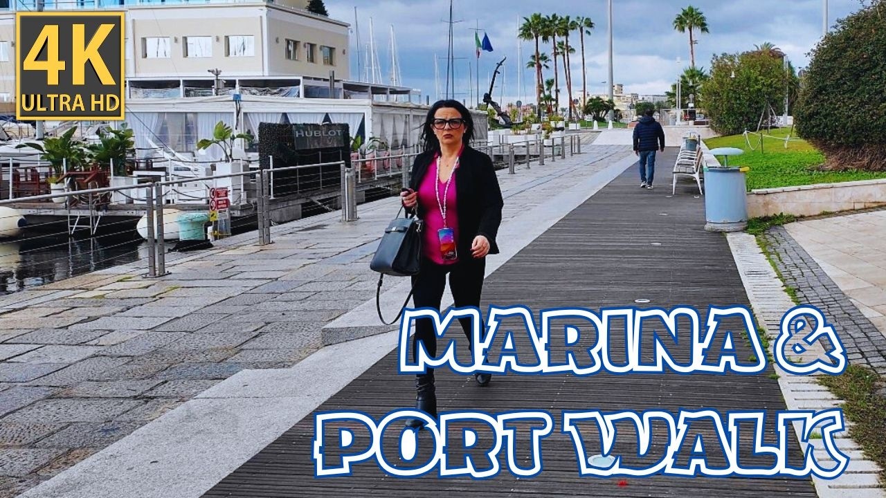 Cagliari Walking Tour 🇮🇹 | Marina District, Port & Seafront Walk (4K UHD)