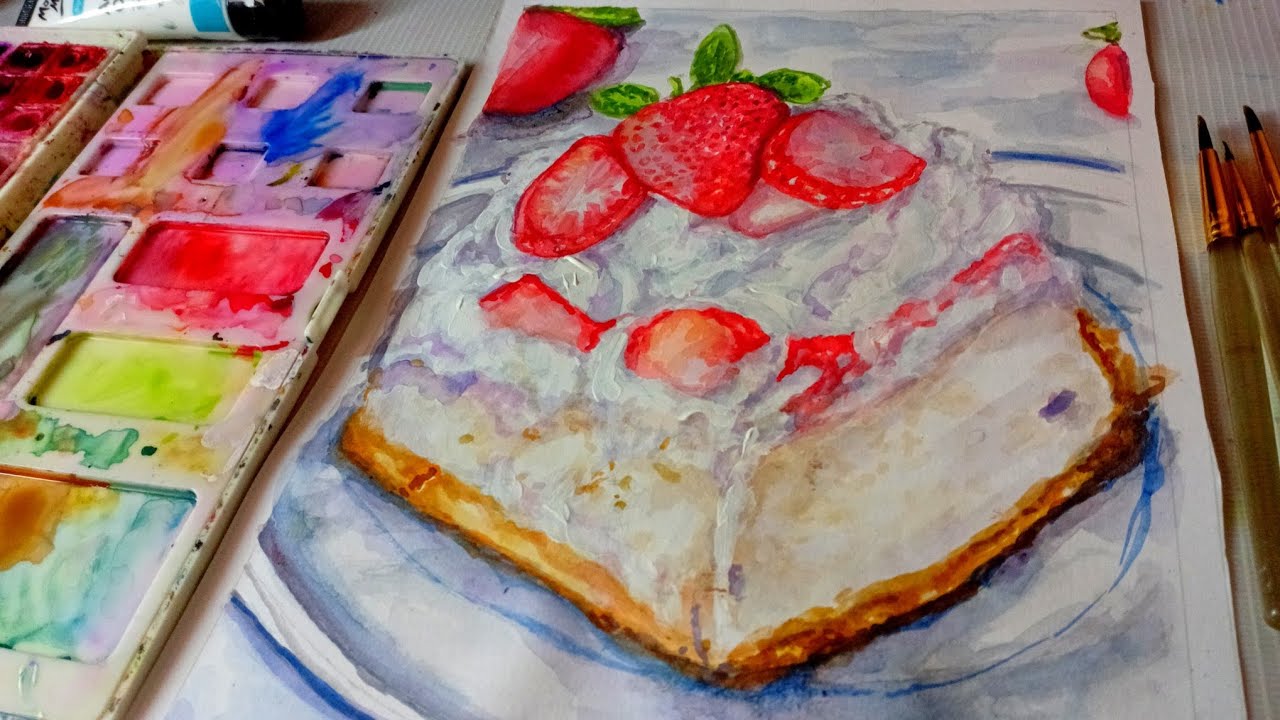 °^ Paint with me ||  Food Art, Cozy Vibe: [ Strawberry Cheesecake]