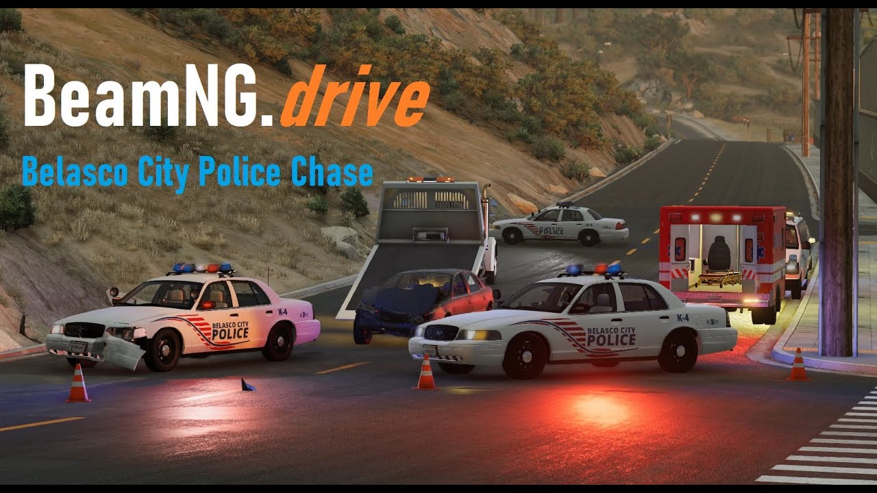 BeamNG.drive - Sunset Dashcam Pursuit  ends with Pit Manover Crash Scene [Realistic]