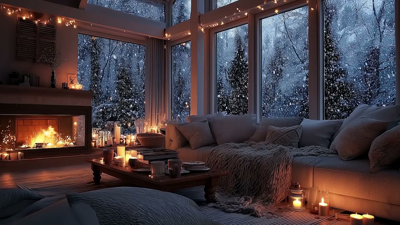 Warm Holiday Fireplace in a Hidden Winter Cabin ❄️ Snowfall Ambience for Peaceful Escape