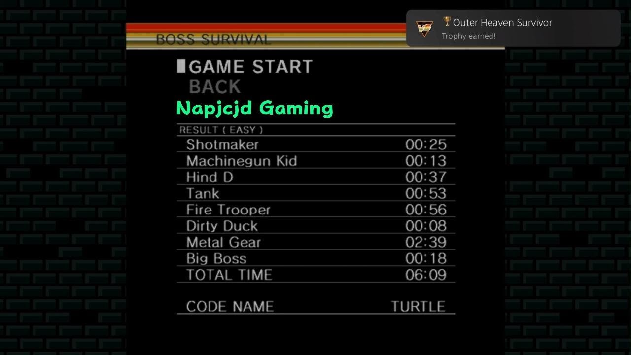 Metal Gear Boss Survival Mode - Outer Heaven Survivor Trophy