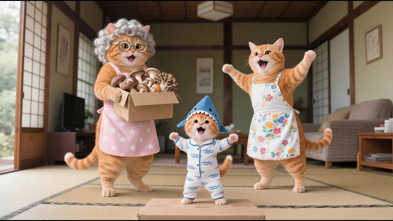 Ginger Kitten Brings Mushrooms With Mama Cat To Grandma In Summer 🍄🐱🐾