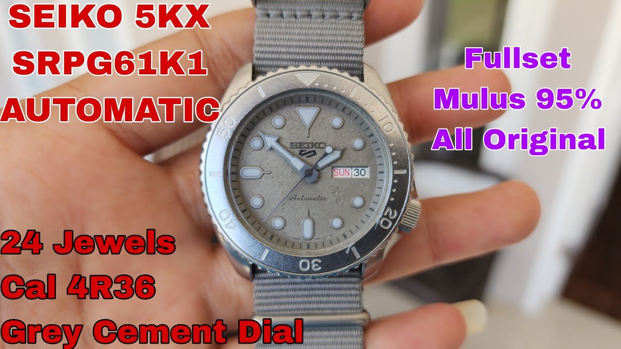 SOLD SEIKO 5 AUTOMATIC SRPG61K1 GREY CEMENT DIAL CAL 4R36 FULLSET MULUS FOLLOW IG LakoneWatch
