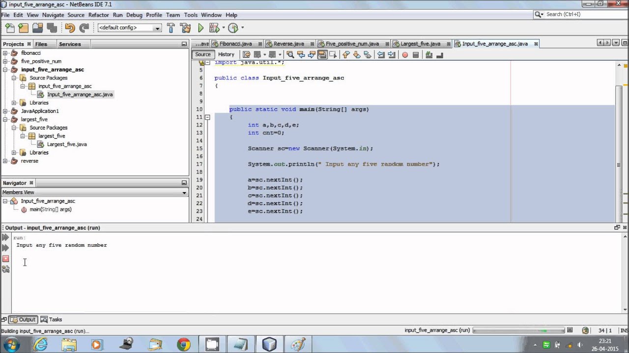 Java Program For Displaying Numbers in Ascending Order