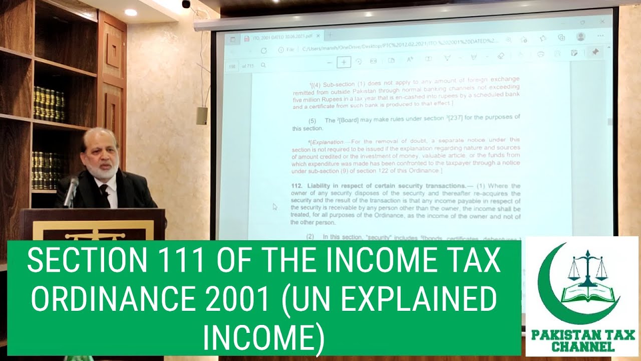 SECTION 111 OF THE INCOME TAX ORDINANCE 2001 (UN EXPLAINED INCOME)