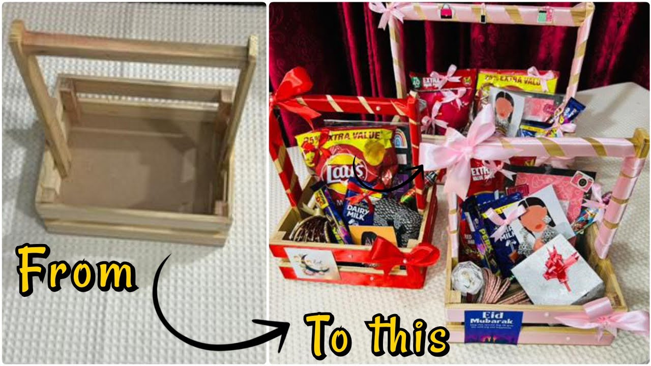 DIY Eid gift basket | Transform wooden Basket into a Stunning Eid surprise #eidgifts #diy #gift
