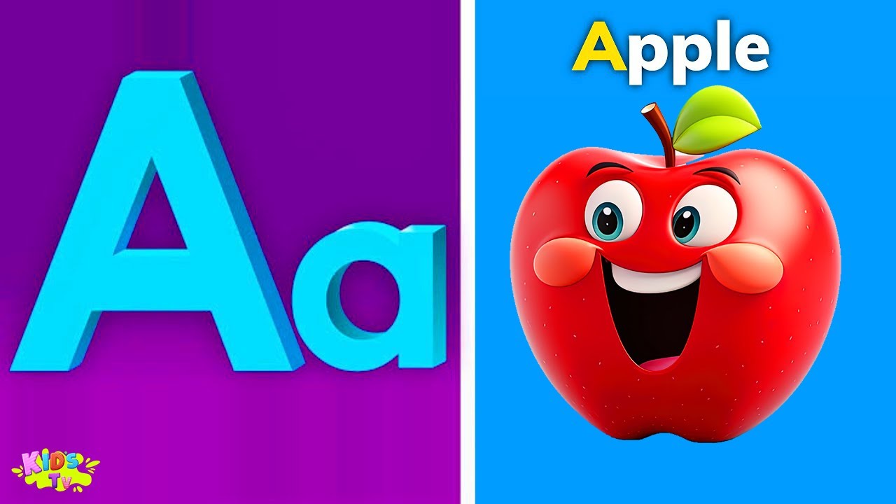 Песенка про фонетику ABC - обучающие видеопесни для малышей, буква А — яблоко, детские стишки, пе...