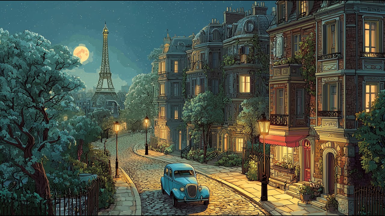 A Summer Night in 1940s Paris with distant oldies playing in another room for unwind & sleep