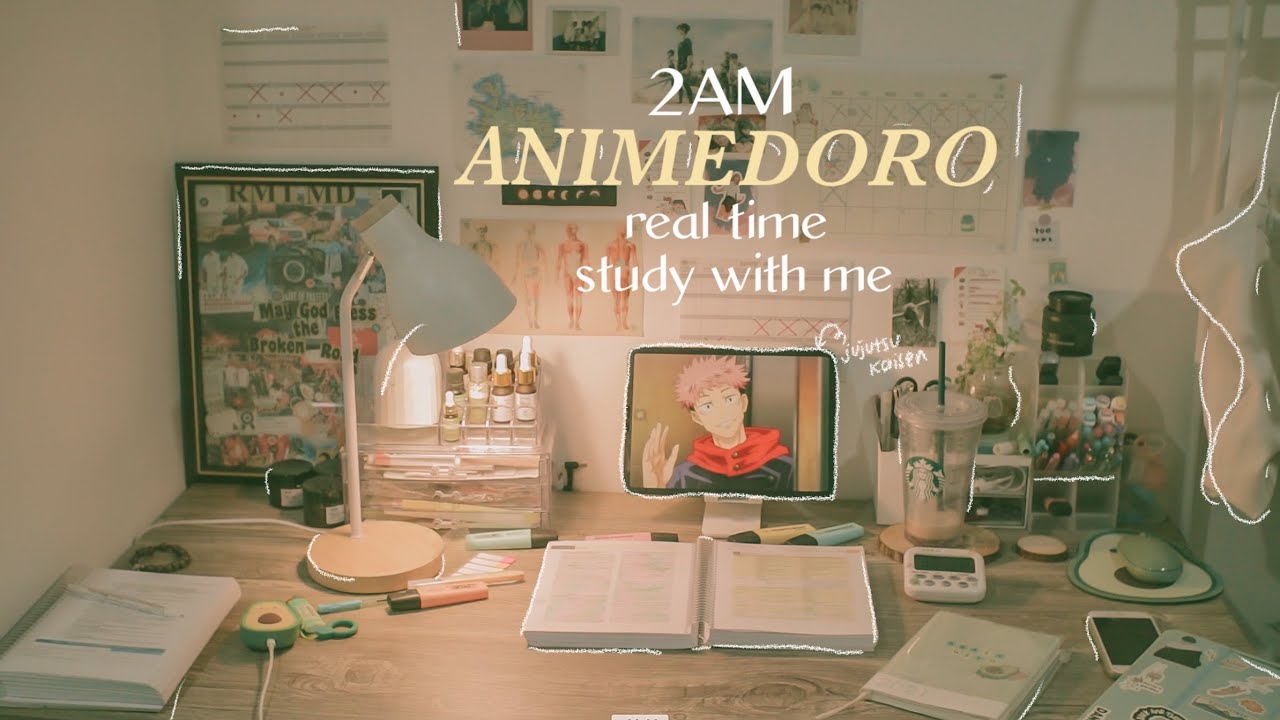 2am study with me / real time 40/20 animedoro (with music)