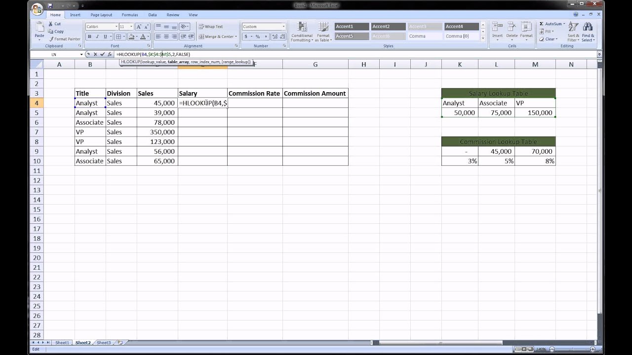 Excel Hlookup