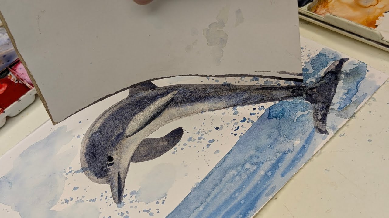 Stop Struggling with Shapes! Clever Paper Edge Hack for Watercolour Dolphin Fish 🐬