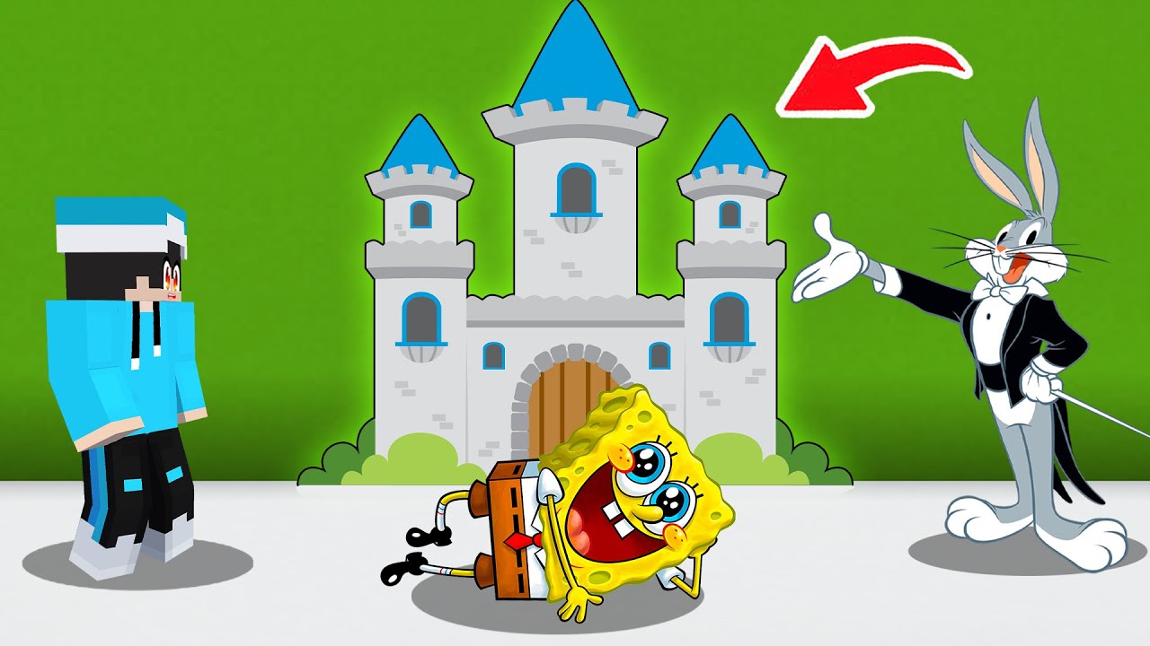 ماين كرافت لكن انا وسبونج بوب وباغز باني لقينا قصر عجيب !!؟ 😱🔥