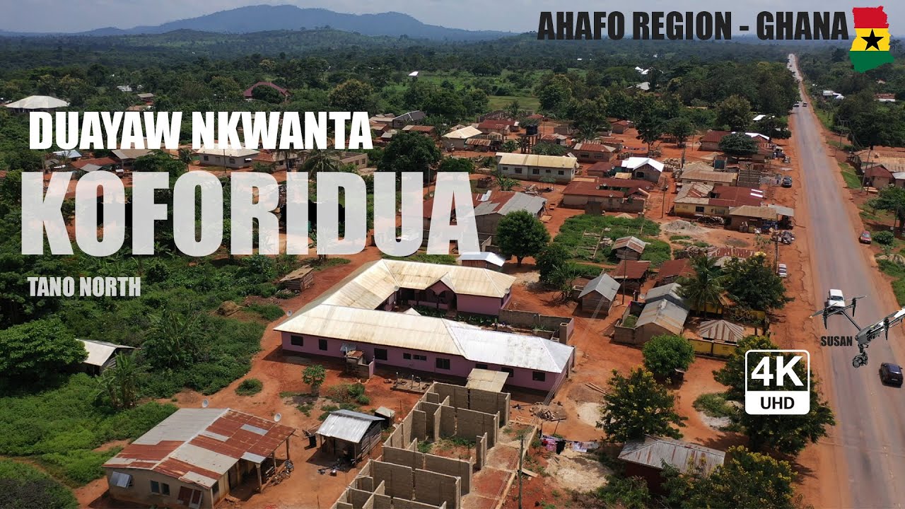 Koforidua Duayaw Nkwanta Aerial View in the Tano North Ahafo Region of Ghana 4K