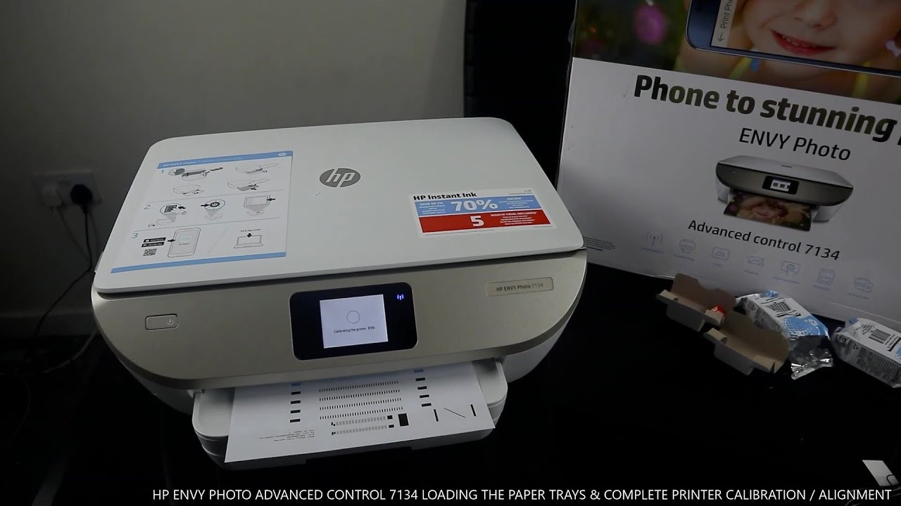 HP ENVY PHOTO 7134 Загрузка лотков для бумаги и полная калибровка принтера/выравнивание головки
