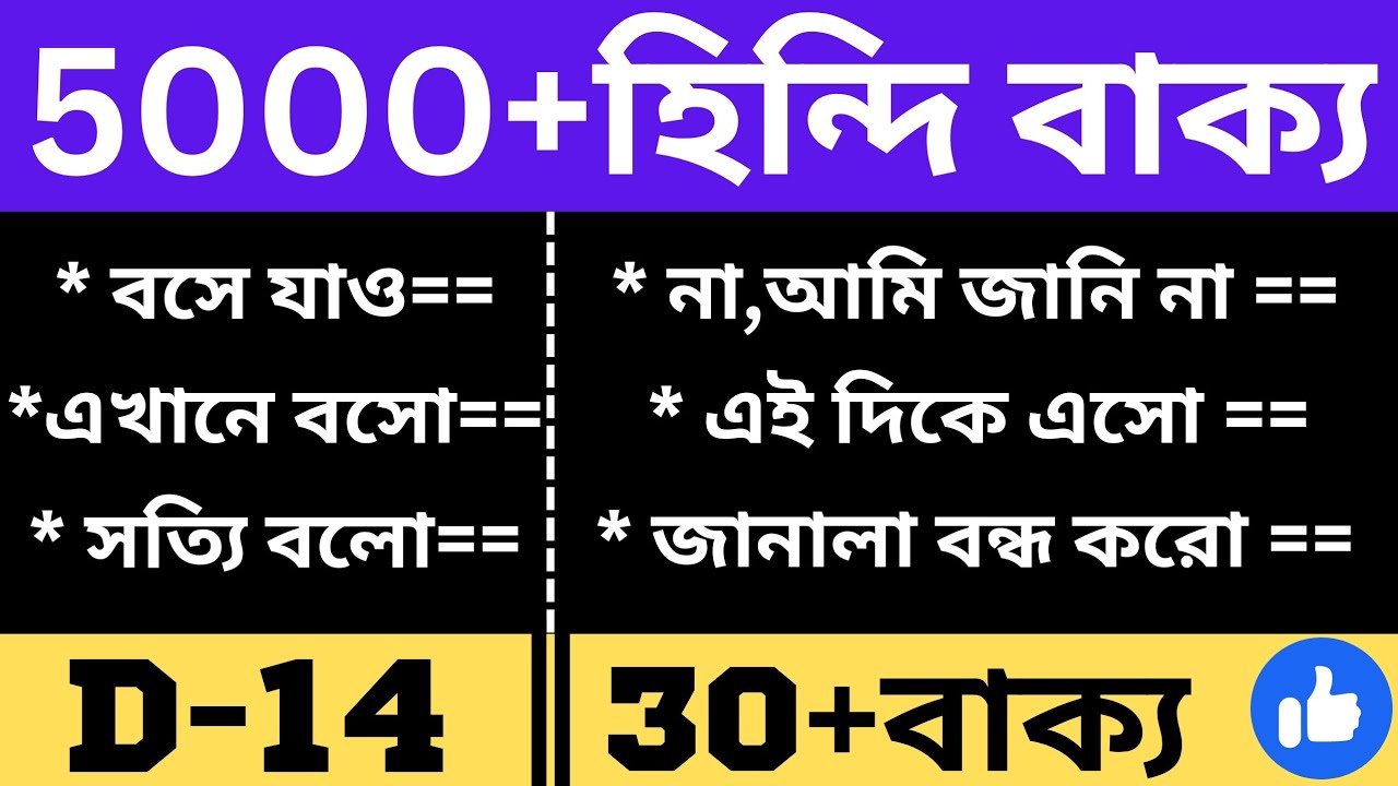 Day-14 || প্রতিদিন ব্যবহৃত অনেকগুলো হিন্দি বাক্য-Learn Hindi from Bangla-Learn Hindi through Bengali