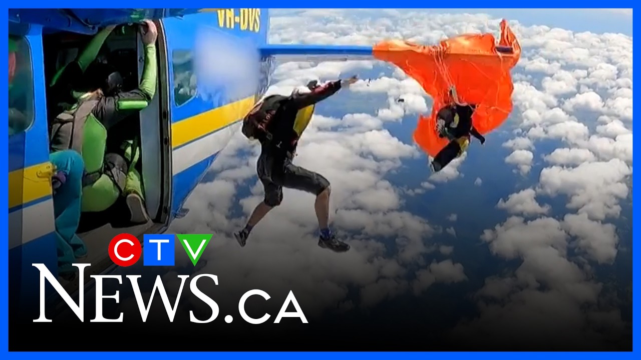 Skydiving gone wrong | Parachute opens prematurely, slams parachutist into plane's tail wing