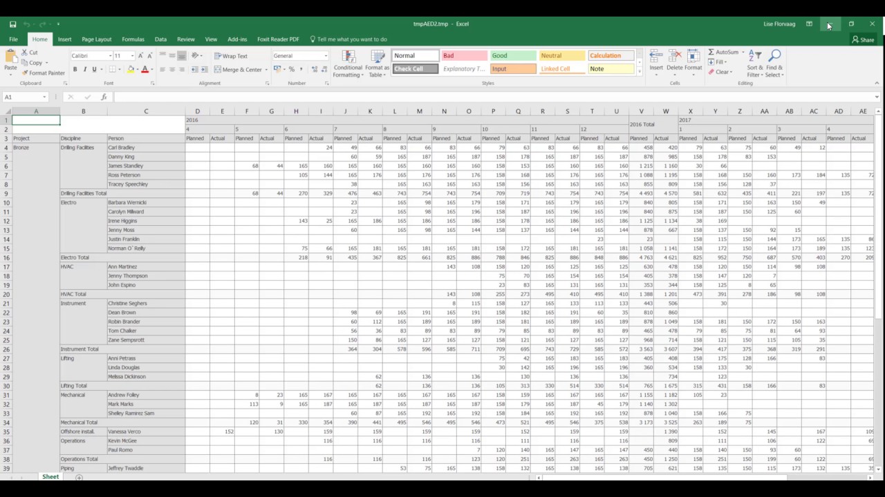 Exporting manhours to Excel