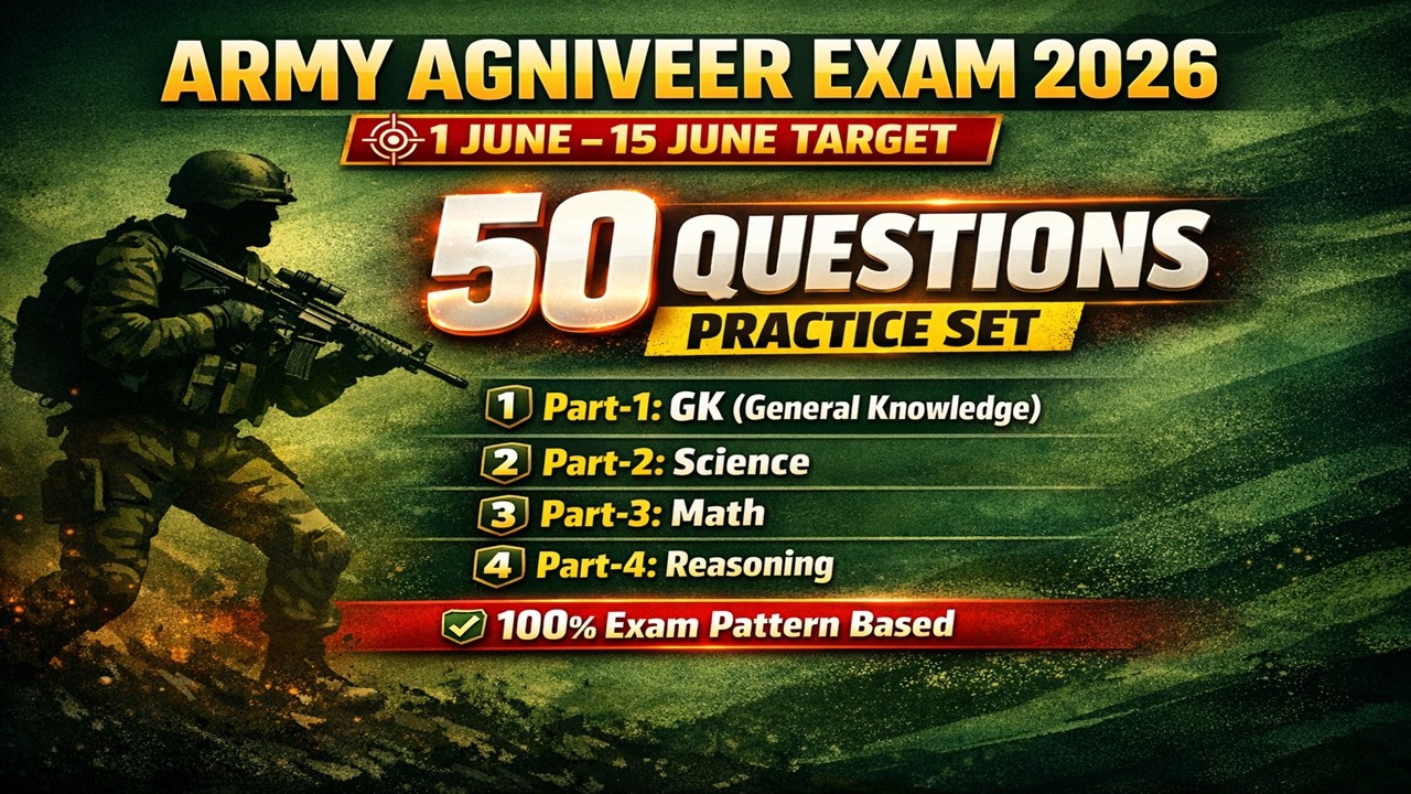 Army Agniveer Exam 2026: 50 Questions Full Practice Set || Army Agniveer 100% Real 2026 Exam Paper |