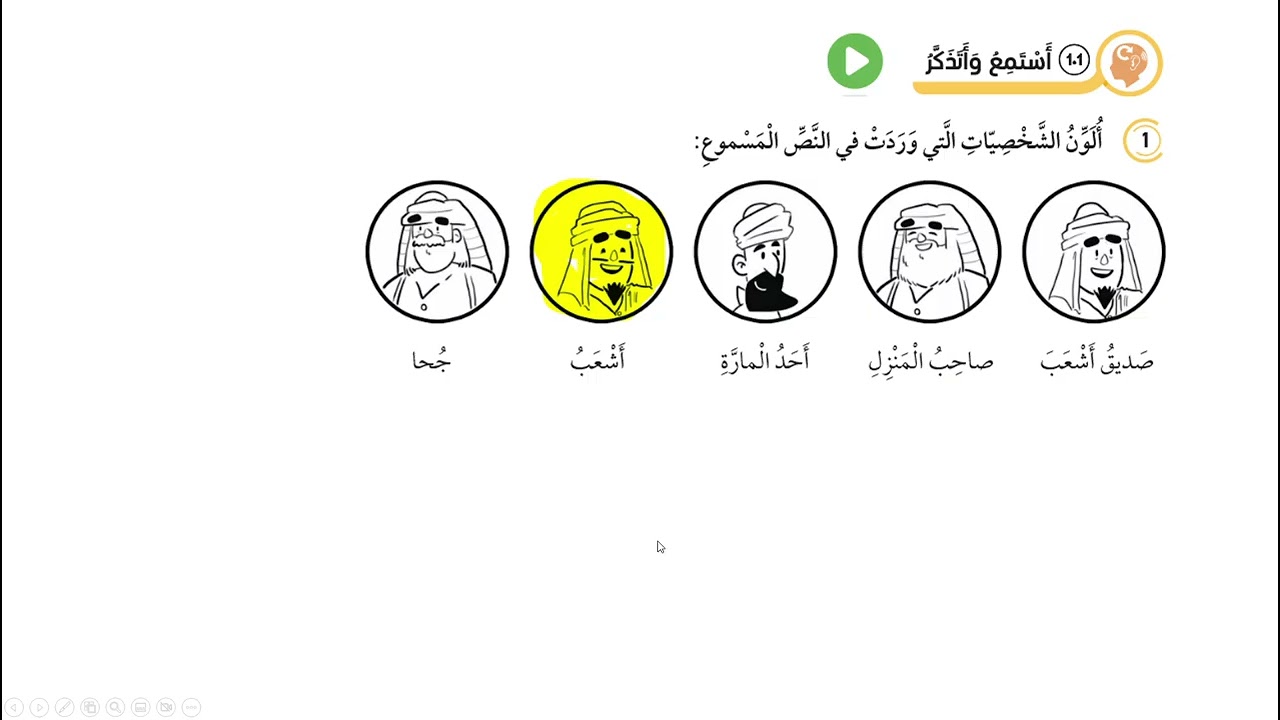 استماع الوحدة الثامنة / من طرائف أشعب وجحا  / الصف الرابع