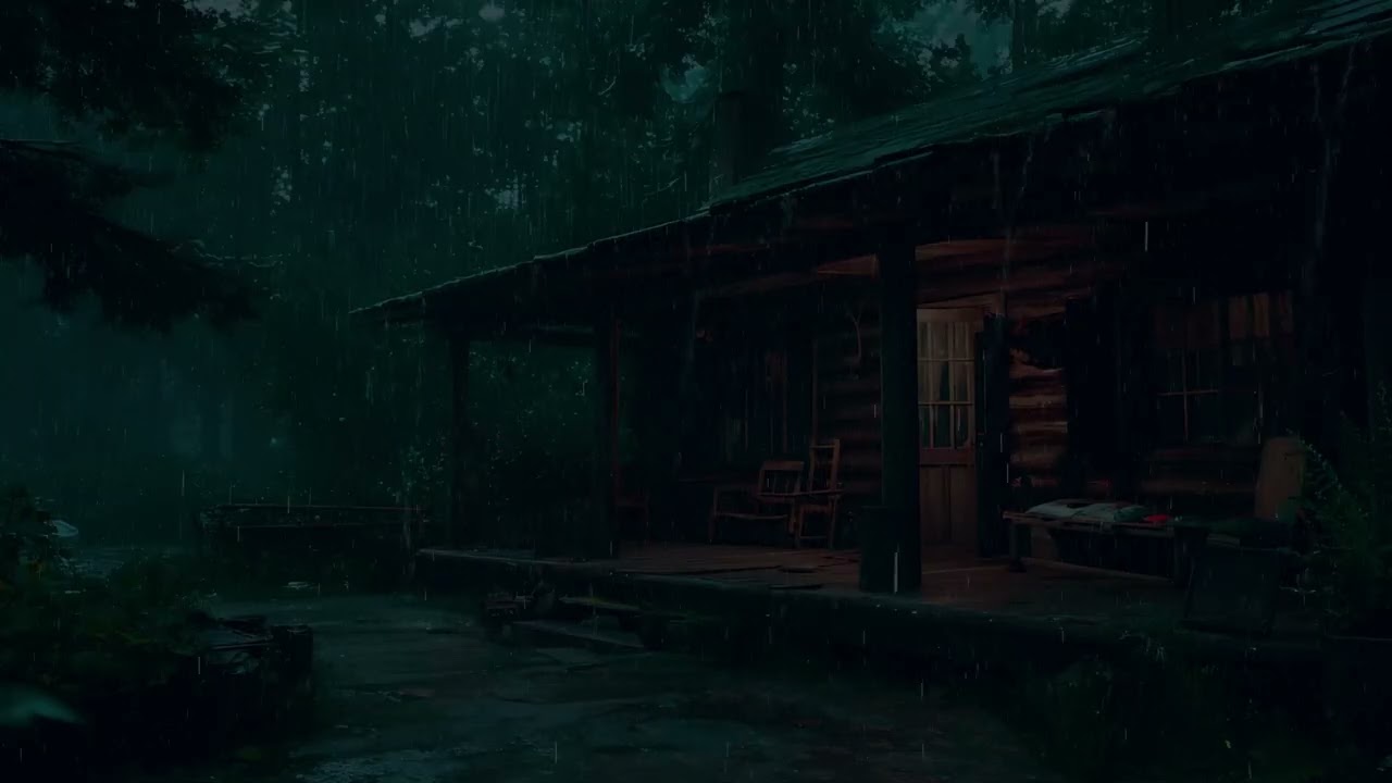 Gentle Forest Cabin Rain Sounds 🌧️ (No Ads) | Peaceful Dark Room for Deep Sleep & Relaxation