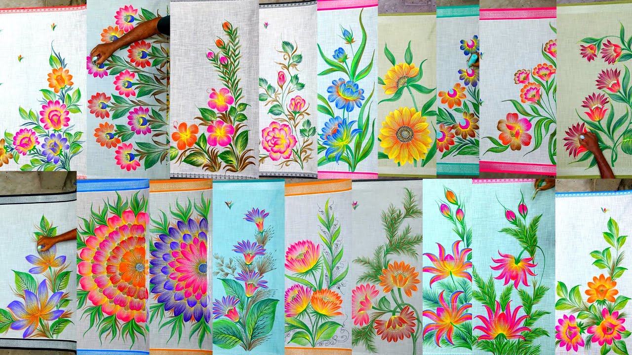 🔴live : fabric painting | the best freestock painting on saree | beautiful fabric painting, part 1
