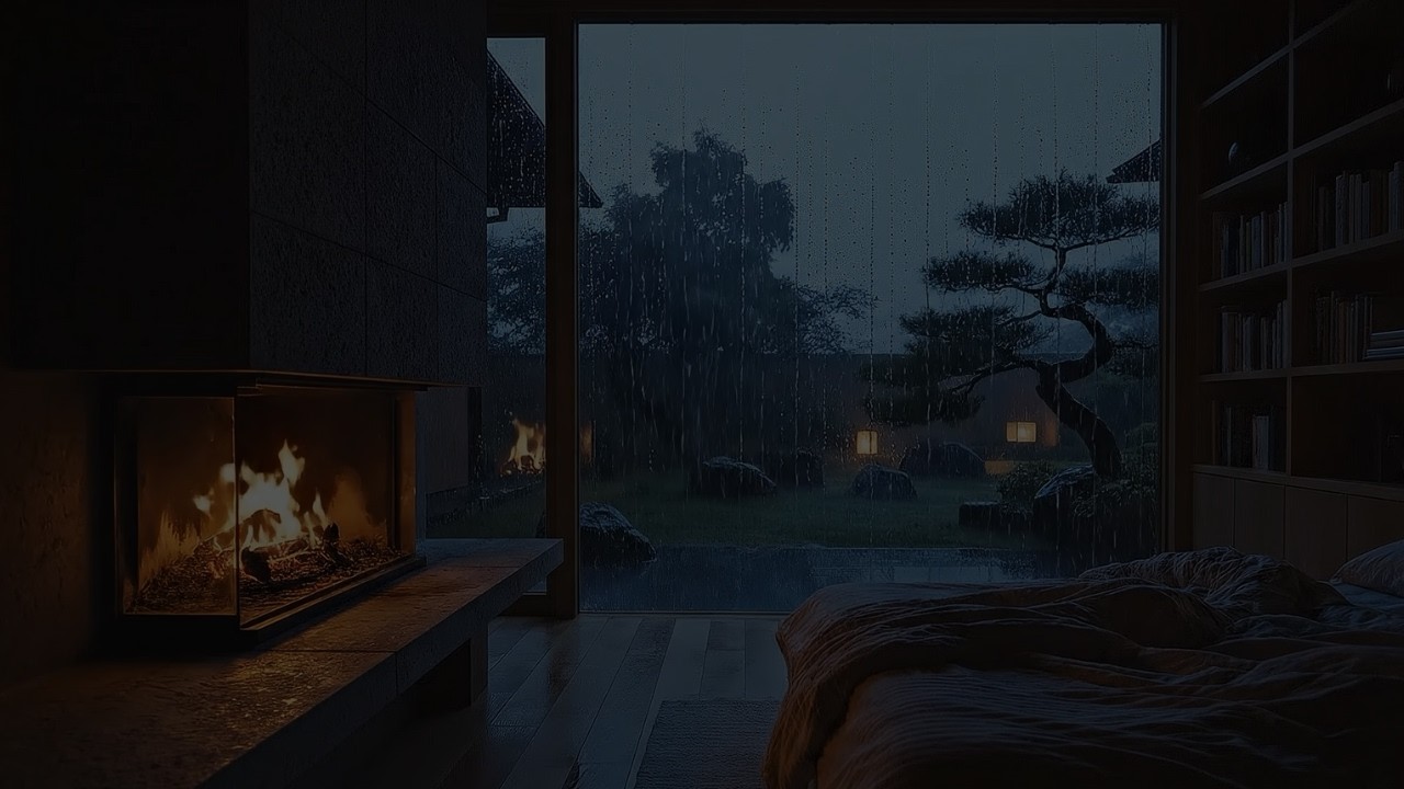 🔴 LIVE (NO ADS) Cozy Bedroom Rainstorm & Soft Piano 🌧️🔥 Deep Sleep ASMR by the Fireplace