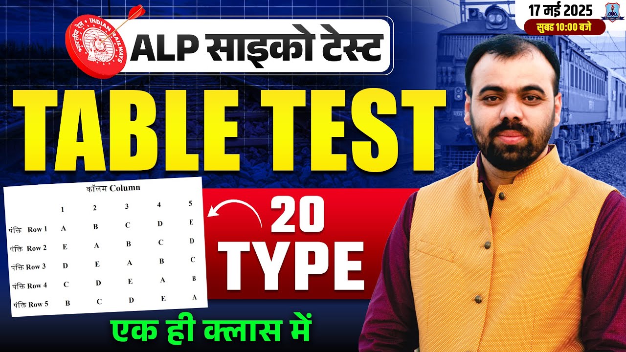 RRB ALP Psycho Test 2025 | Table Test | ALP CBAT Test | By Pindel Sir