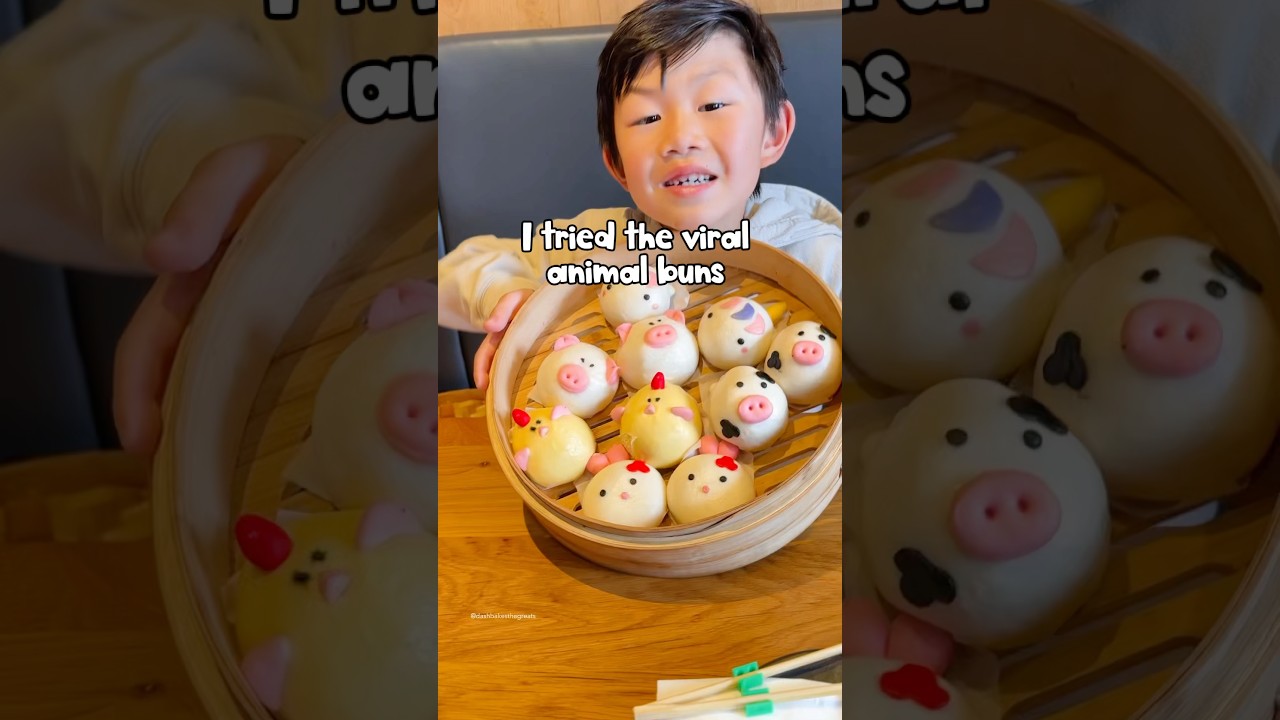 Dash tries the famous Harumama animal buns! 🐓🦄🐮🐰#kidchef