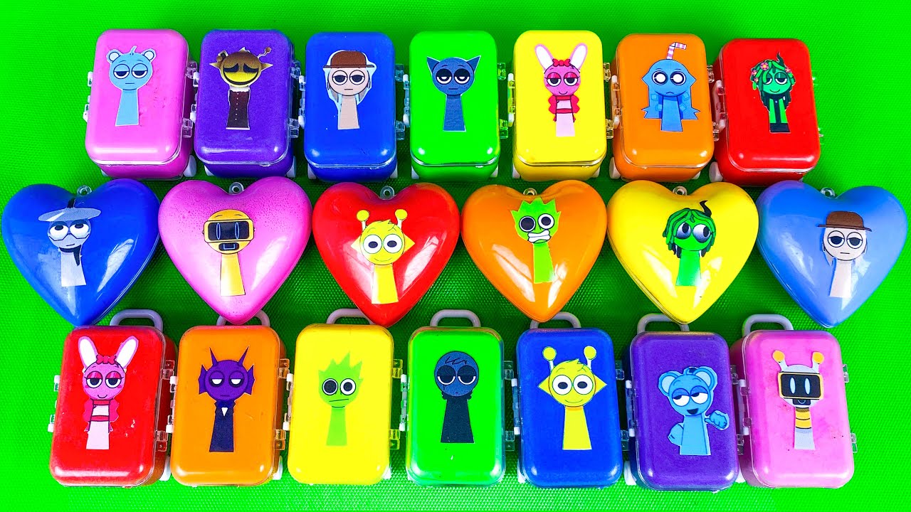 Incredibox Sprunki Slime Surprise! ASMR Clay Unboxing Characters in Rainbow Suitcases & Heart