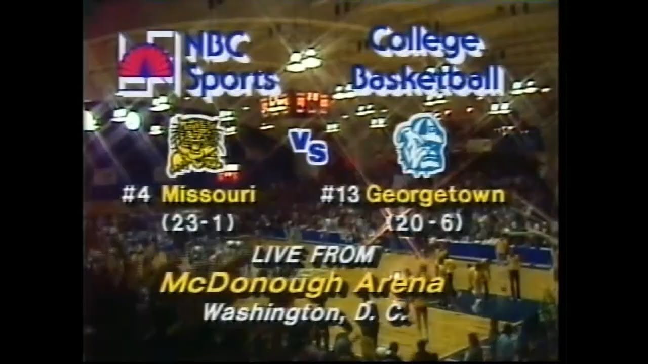 Feb 1982 - Missouri at Georgetown, 1st Half & Halftime Feature: Enberg & Son Tour IU, NBC Sports