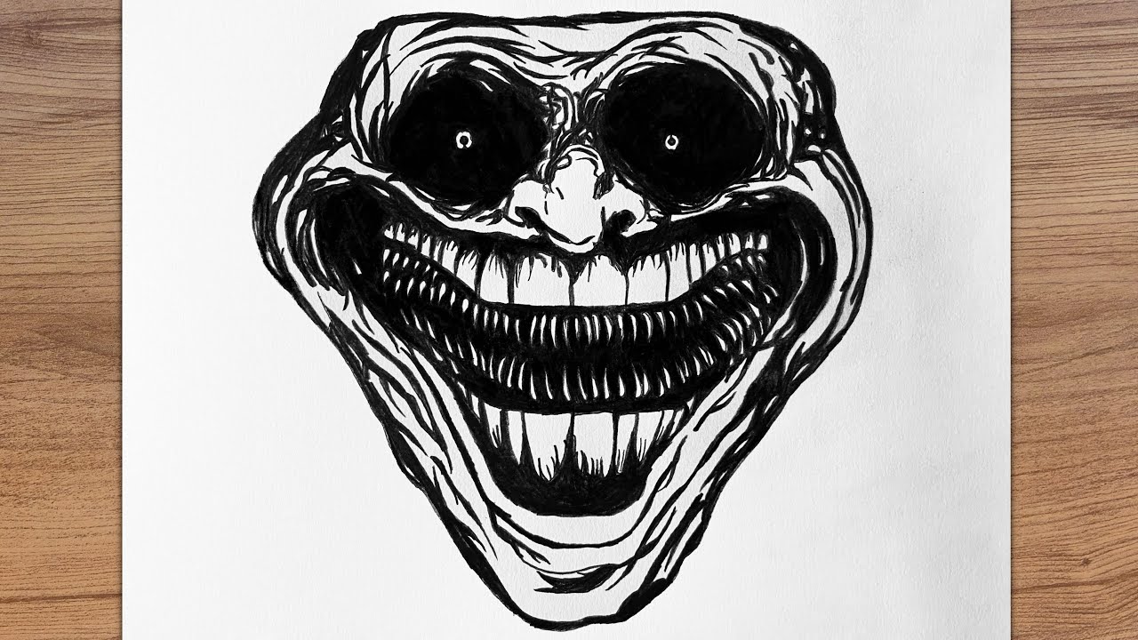 How to Draw Trollface step by step | Creepy drawing trollface