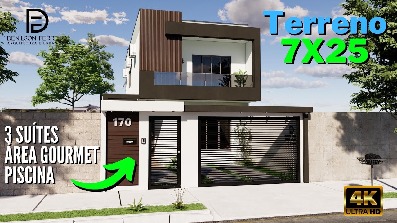 088 - Terreno 7x25 | Sobrado Espaçoso com 3 Suítes, Área Gourmet e Piscina