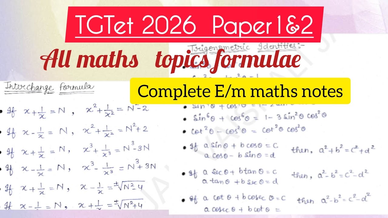 Maths formulae handwriting notes||tetpaper1&2||all maths topics||tet||DSC@Gkca123 