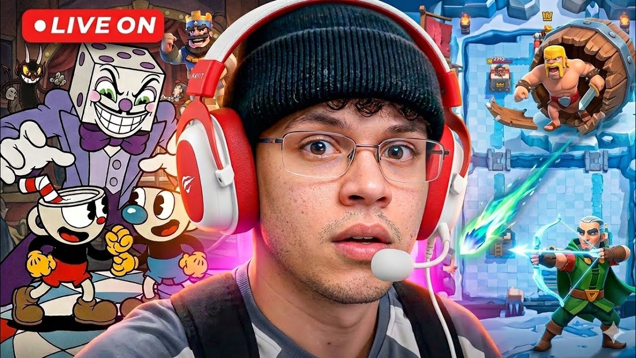 🔴 AO VIVO: Rumo ao Topo no Clash Royale + Desafio no Cuphead!