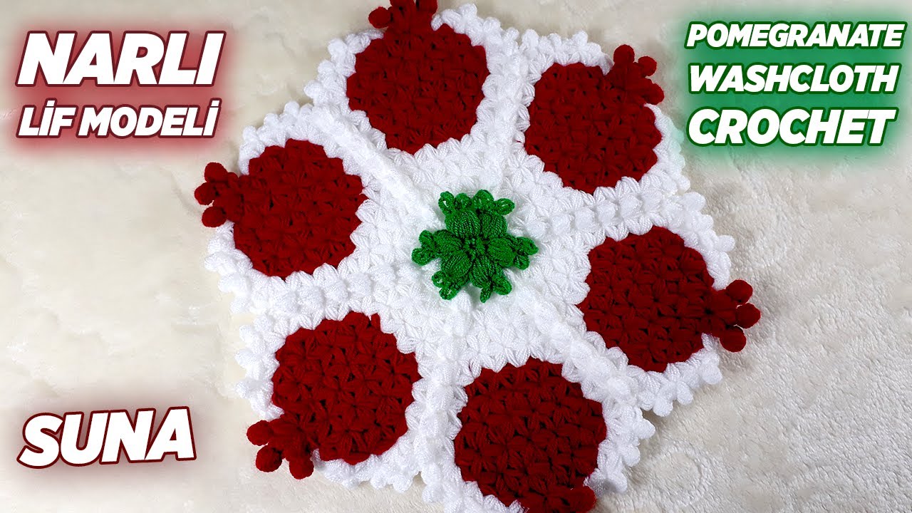 😍 Narlı Lif Modeli Yapımı | Pomegranate Washcloth Pattern Knitting Crochet | अनार (T:Sevilay Uysal)
