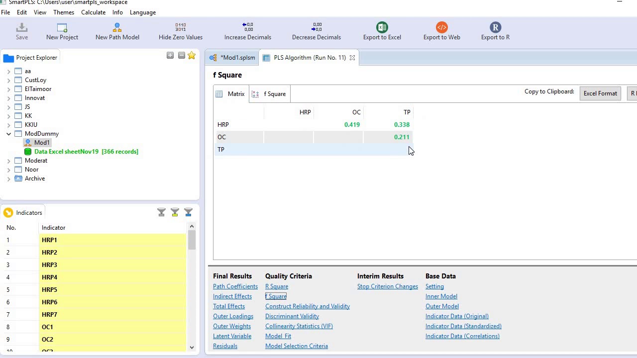 F2 - effect size in SmartPLS3