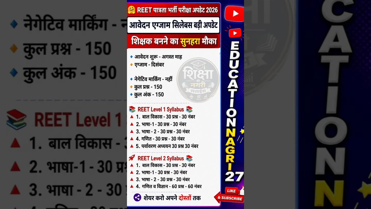 🚨 REET 2026 Latest Update! Are you preparing for the REET Eligibility Exam 2026?#govtjobs2026