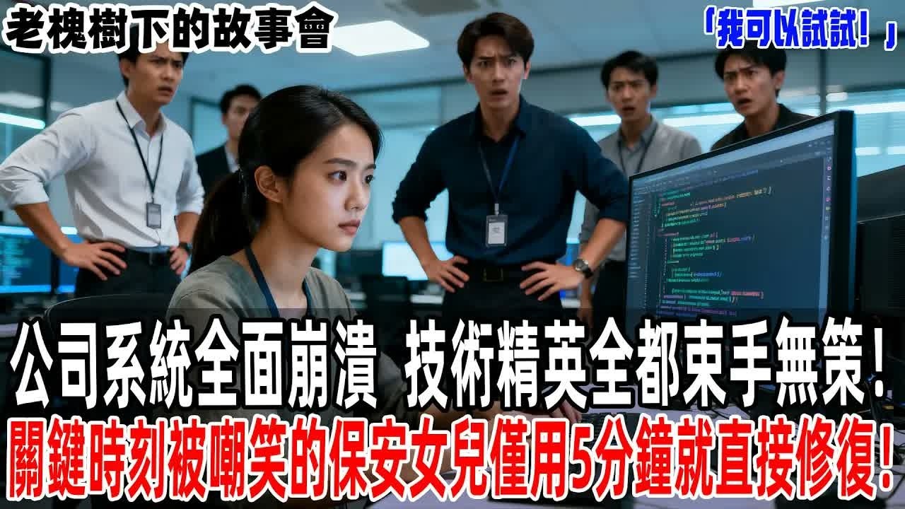 「我可以試試！」公司系統全面崩潰，技術精英全都束手無策！關鍵時刻一位被嘲笑的保安女兒僅用5分鐘就直接修復！所有人都驚呆了！【老槐樹下的故事會】#情感故事#感人壹幕 #故事分享 #故事#原創#爽文
