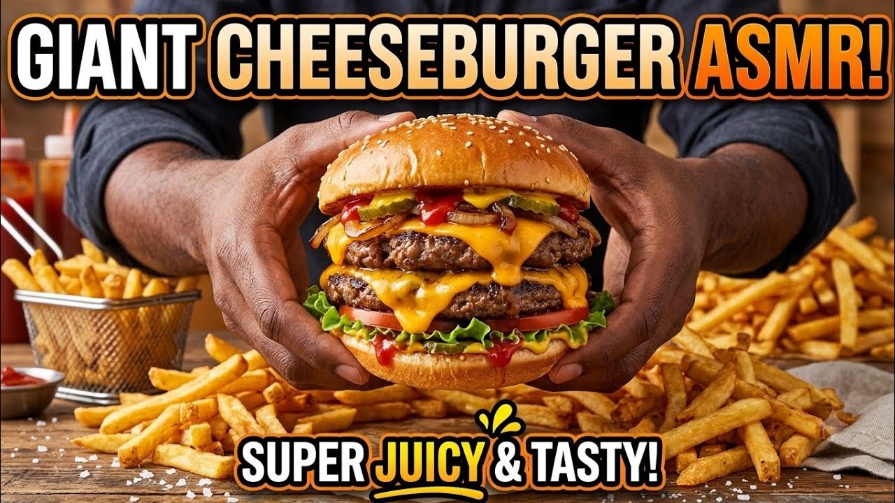 GIANT Cheeseburger ASMR 🍔 | Super Juicy Eating Sounds#ASMR#BurgerASMR#EatingASMR#FoodASMR#Mukbang