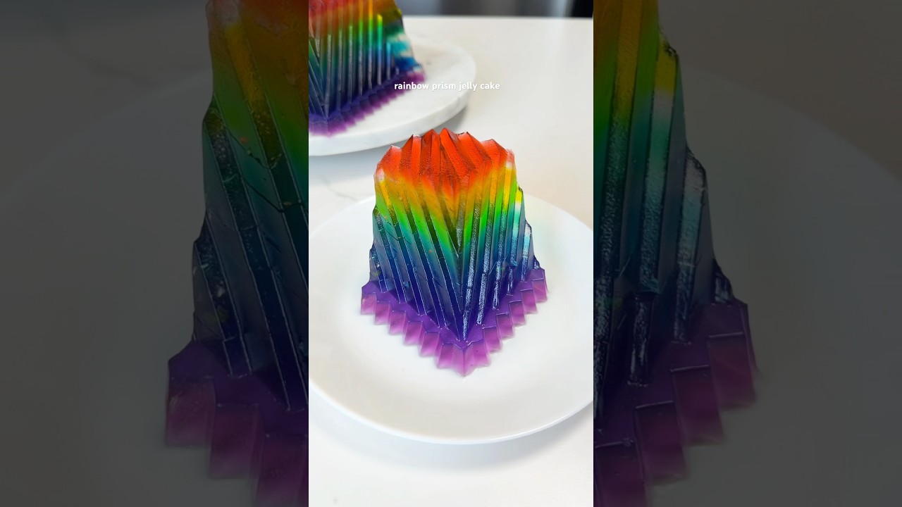 enjoy me making rainbow prism jelly cake 🌈🔮🤩 #jelly #rainbowdesserts #satisfying #asmrdessert