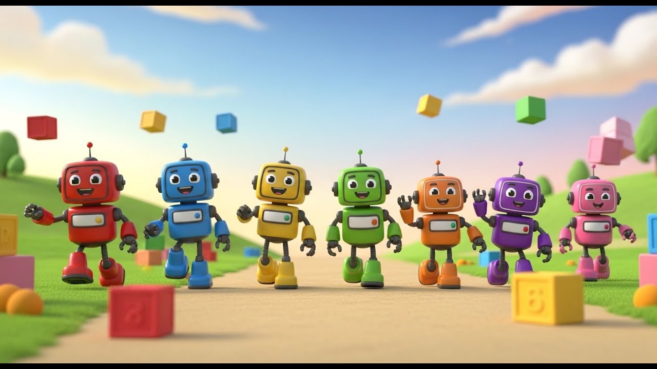 Siete Pequeños Robots de Juguete Marzo Marzo | Canciones de Robots y Números para Niños