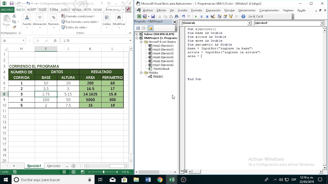 Programacion en Excel con Visual Basic ejercicio fácil