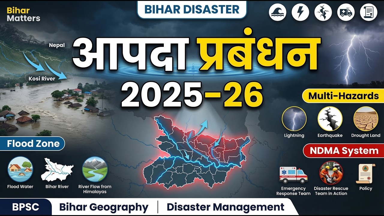 Bihar Disaster Management 2025&ndash;26 🔥 Flood Risk, Kosi River & NDMA | BPSC BSSC TRE & SI