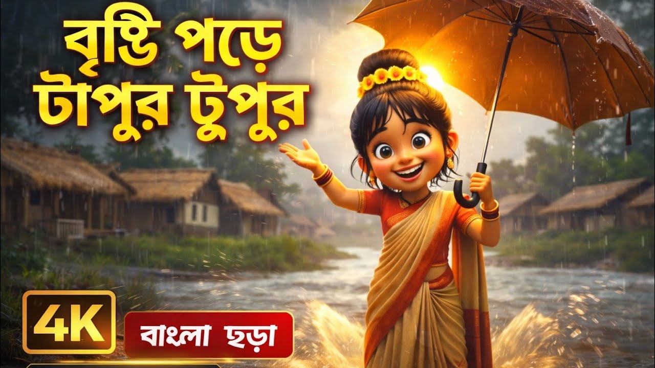 বৃষ্টি পড়ে টাপুর টুপুর | Rain Song for Kids | Fun Learning Bangla Rhyme 4K#nurseryrhymes 