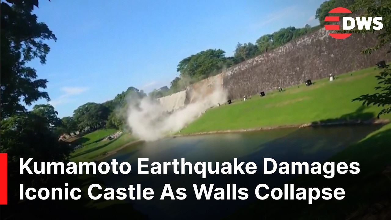 Shocking Moment:  Kumamoto Castle Walls Collapse In Dramatic Japan Earthquake Footage | AL14